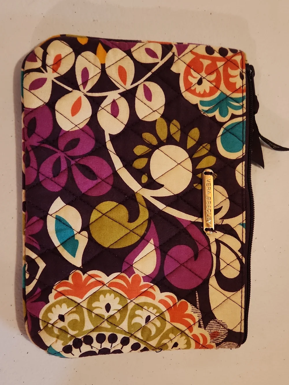Vera Bradley Quilted Floral Zip Pouch in Purple, Teal & Olive